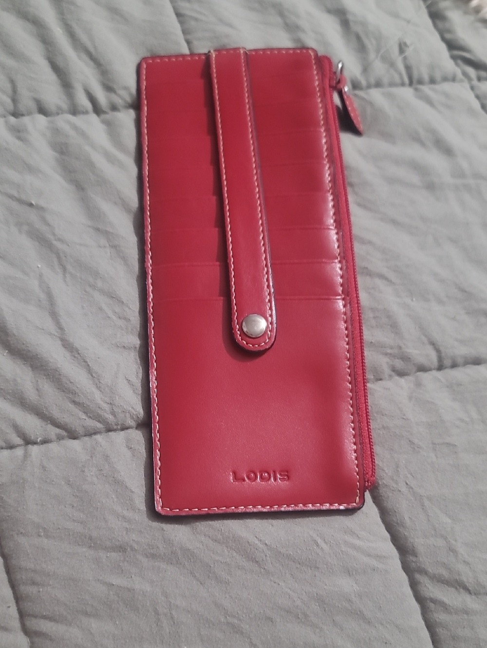 Lodis Pink-Red Leather Slim Card Wallet with Snap Strap